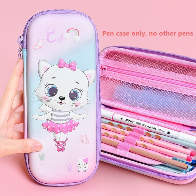 3D Unicorn EVA cute pencil box School student stationery box Children pencil storage box Three layer large capacity pencil case