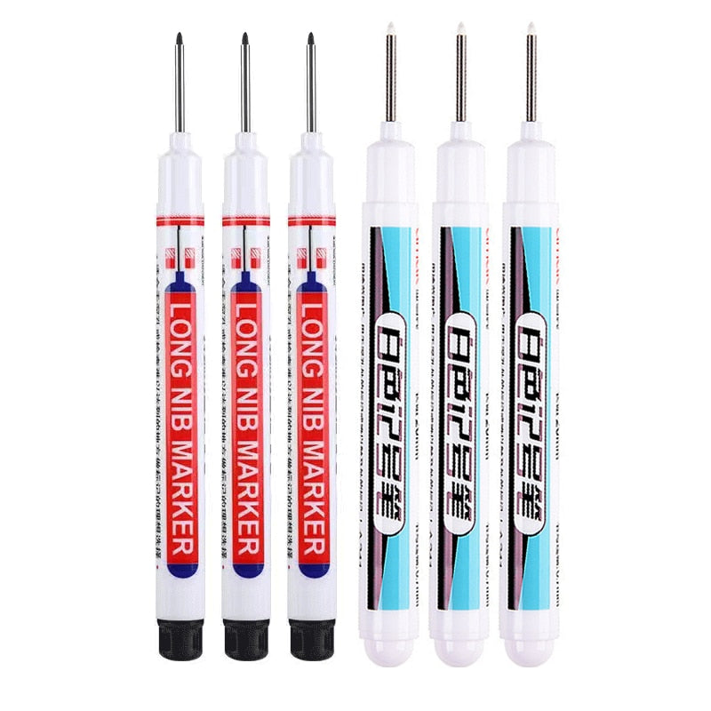 6Pcs/Set 20mm Deep Hole Long Nib Head Markers For Metal Perforating Pen Waterproof Bathroom Woodworking Decoration Multi-Purpose
