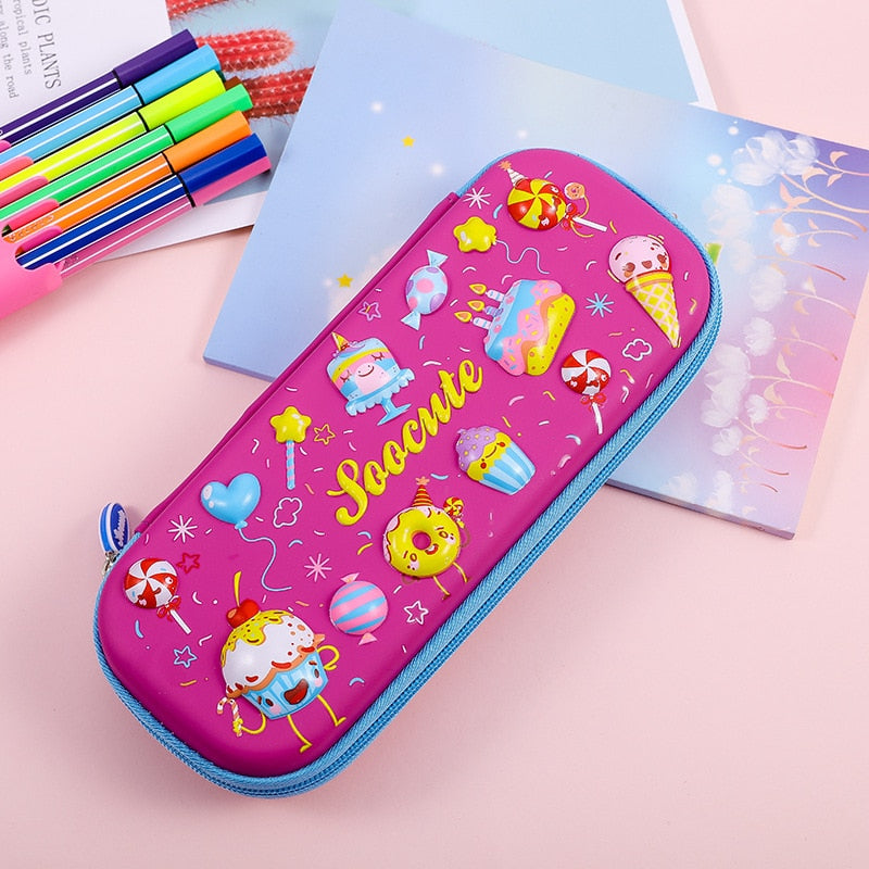 3D Unicorn EVA cute pencil box School student stationery box Children pencil storage box Three layer large capacity pencil case