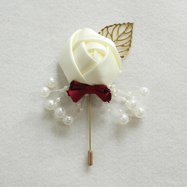 YO CHO Wedding Corsage Flower Silk Rose Groom Boutonniere Buttonhole Pin Boutonniere Men Wedding Planner Marriage Corsage Flower