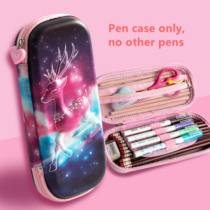 3D Unicorn EVA cute pencil box School student stationery box Children pencil storage box Three layer large capacity pencil case