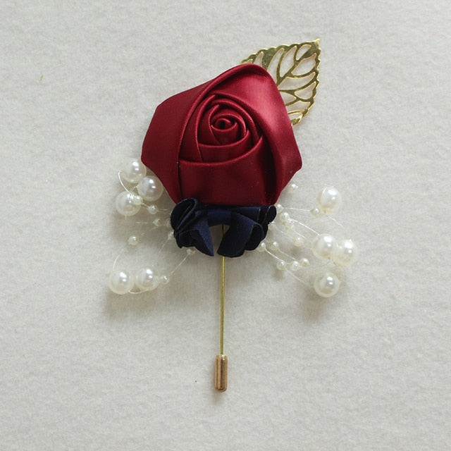 YO CHO Wedding Corsage Flower Silk Rose Groom Boutonniere Buttonhole Pin Boutonniere Men Wedding Planner Marriage Corsage Flower