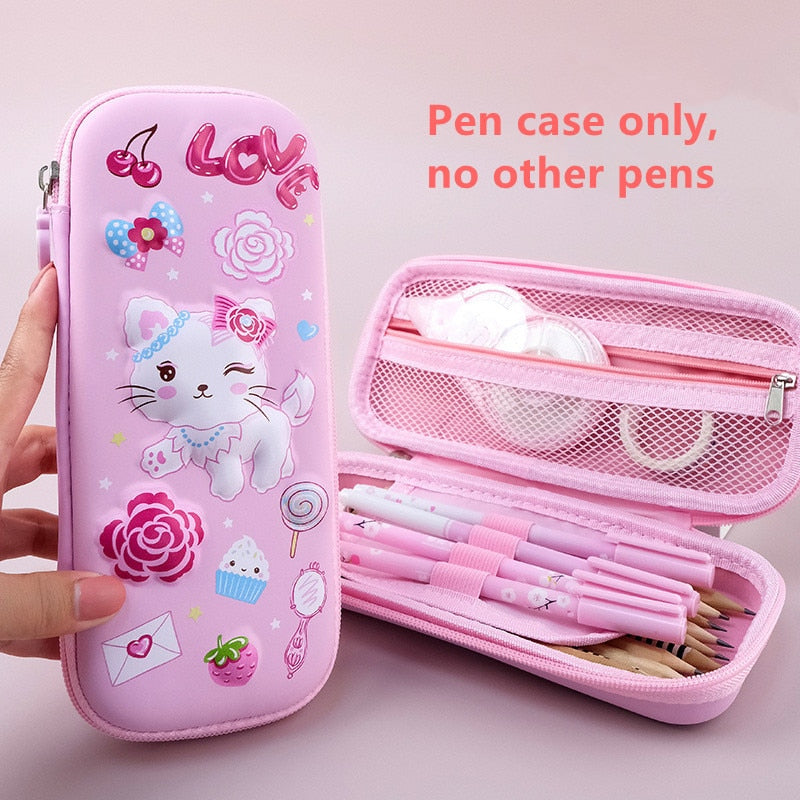 3D Unicorn EVA cute pencil box School student stationery box Children pencil storage box Three layer large capacity pencil case