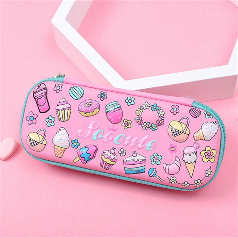 3D Unicorn EVA cute pencil box School student stationery box Children pencil storage box Three layer large capacity pencil case