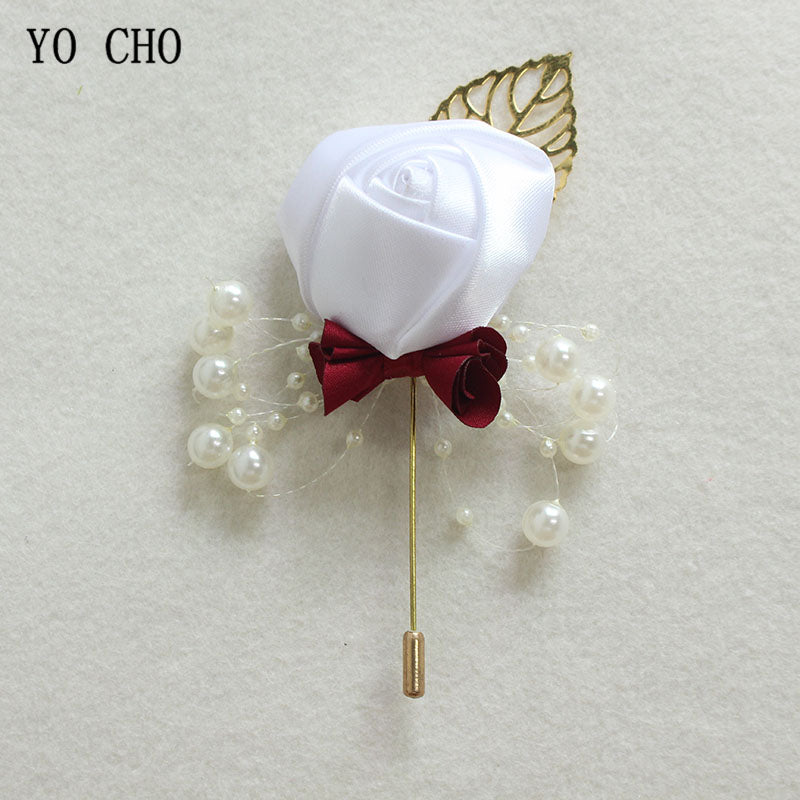 YO CHO Wedding Corsage Flower Silk Rose Groom Boutonniere Buttonhole Pin Boutonniere Men Wedding Planner Marriage Corsage Flower