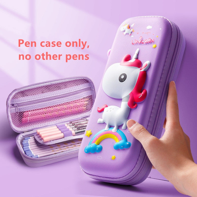 3D Unicorn EVA cute pencil box School student stationery box Children pencil storage box Three layer large capacity pencil case