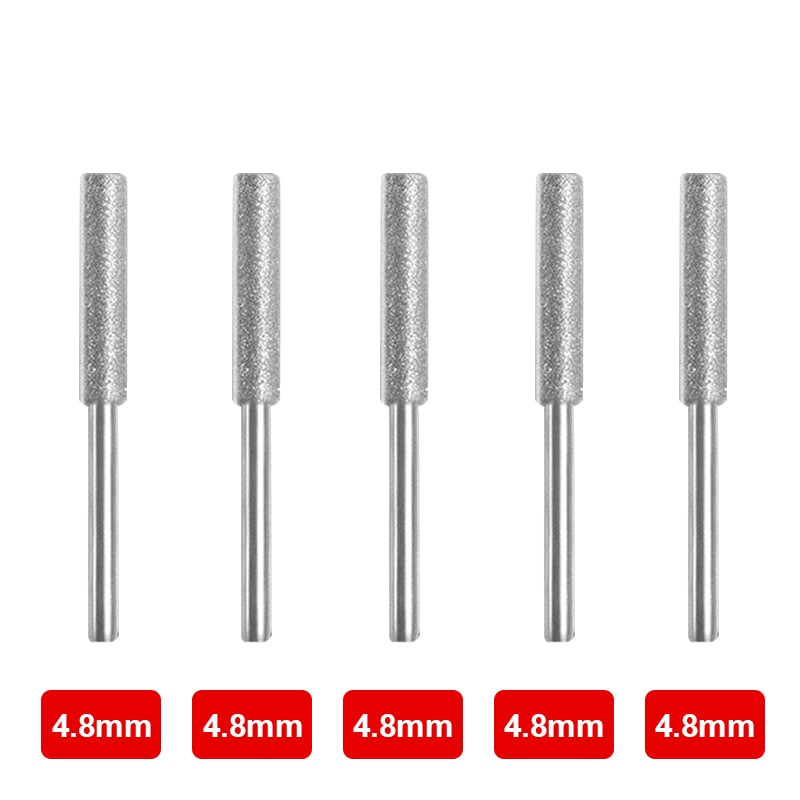 3/4/5/6pcs Diamond Coated Cylindrical Burr 4/4.8/5.5mm Chainsaw Sharpener Stone File Chain Saw Sharpening Carving Grinding Tools