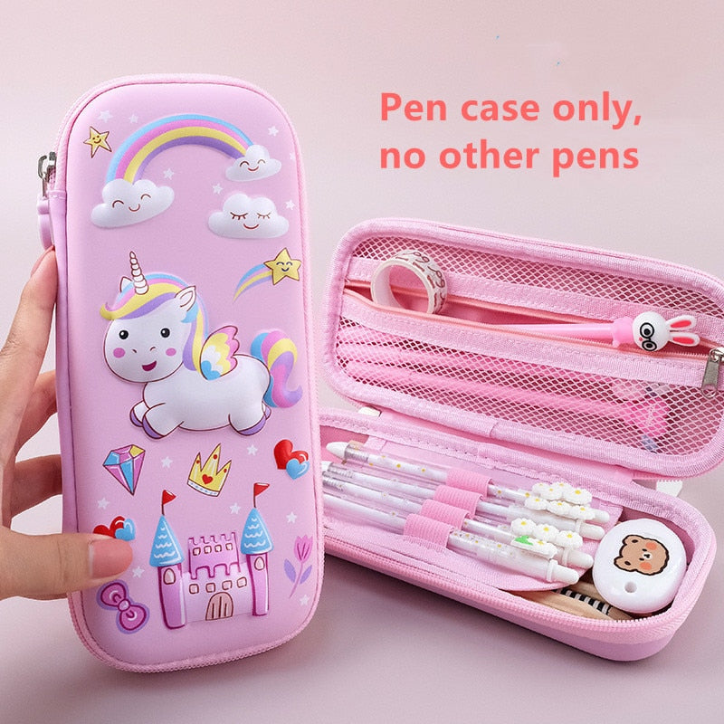 3D Unicorn EVA cute pencil box School student stationery box Children pencil storage box Three layer large capacity pencil case