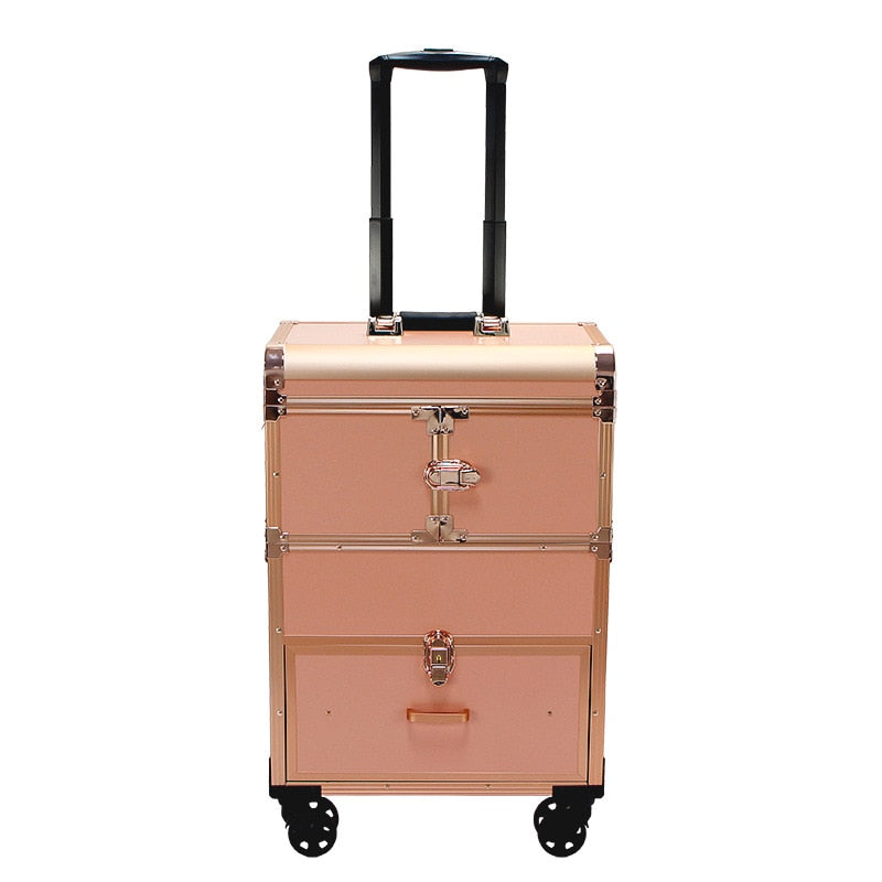 2023 New Trolley cosmetic bag,beauty luggage,Makeup nail case with wheels,Professional beauty  trolley case ,rose gold suitcase