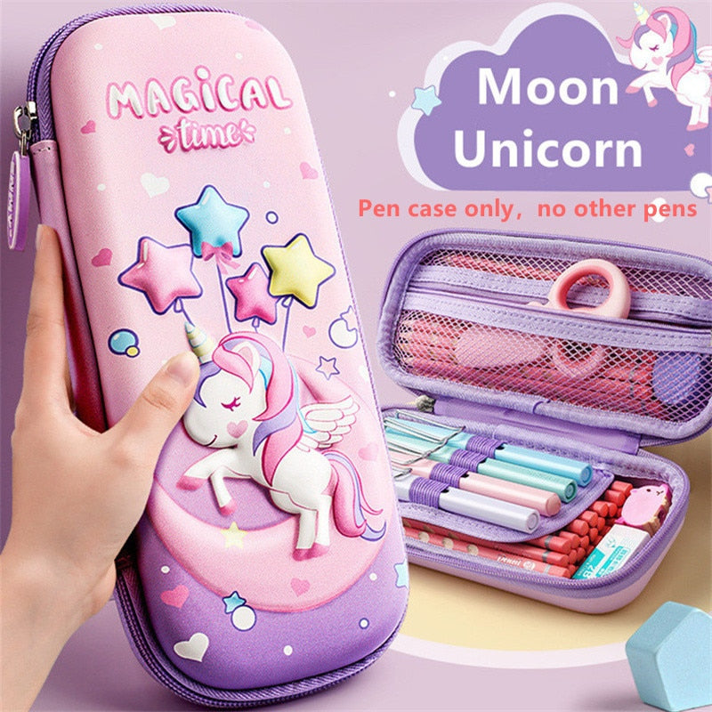 3D Unicorn EVA cute pencil box School student stationery box Children pencil storage box Three layer large capacity pencil case