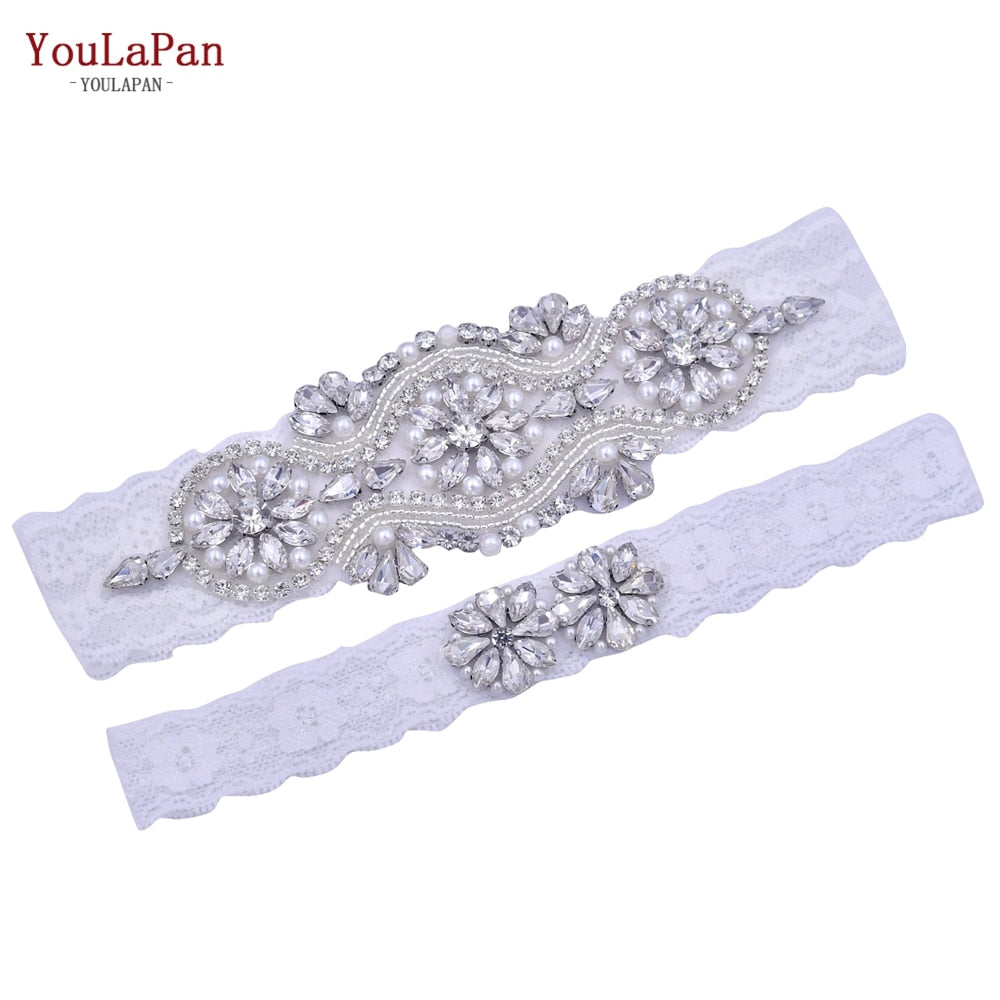 YouLaPan Bridal Garter White Embroidery Floral Leg Loops Sexy Garter Leg Straps Female Wedding Lace Leg Loops for Thigh TH40 41