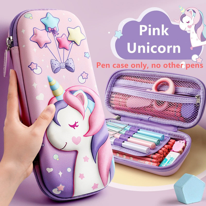 3D Unicorn EVA cute pencil box School student stationery box Children pencil storage box Three layer large capacity pencil case