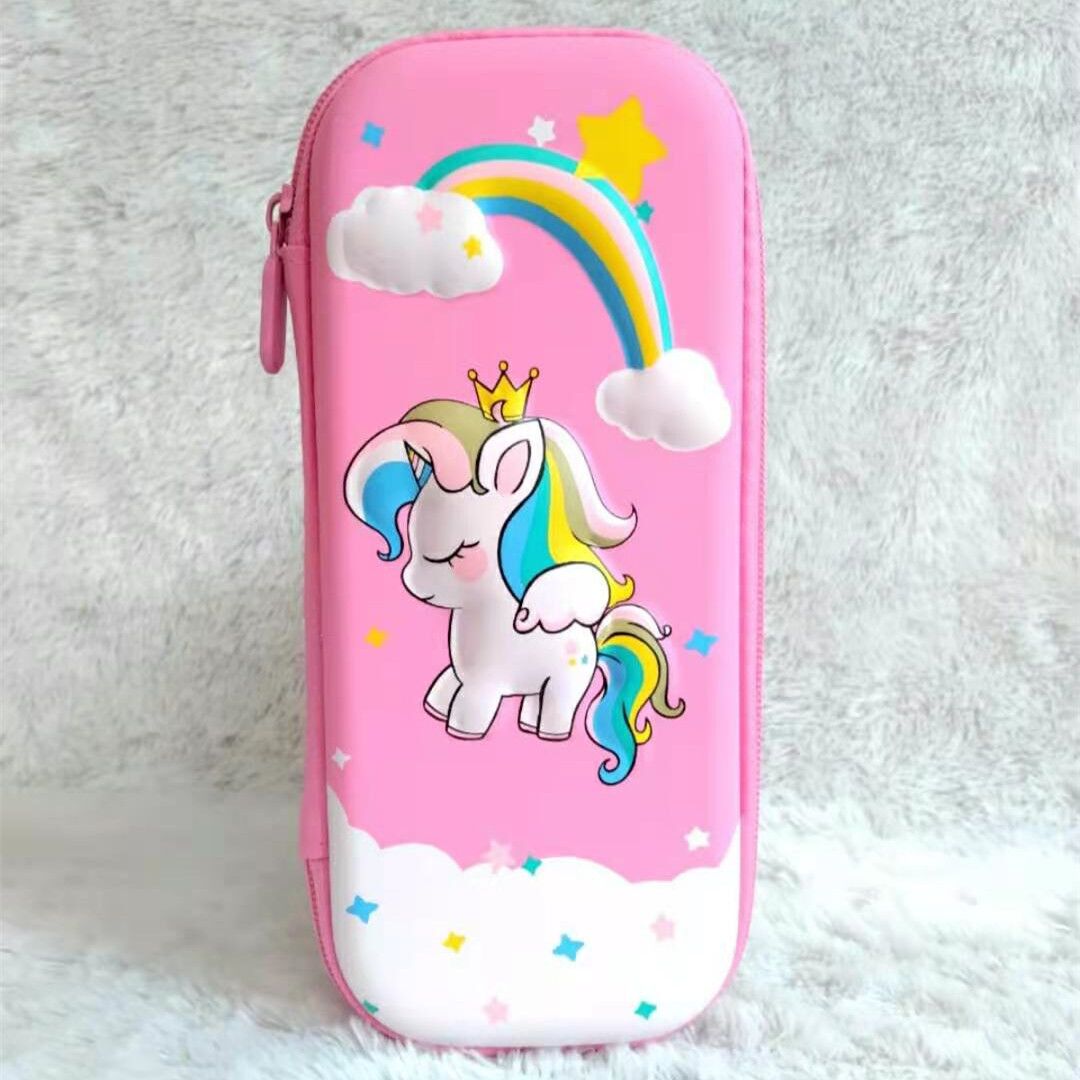 3D Unicorn EVA cute pencil box School student stationery box Children pencil storage box Three layer large capacity pencil case