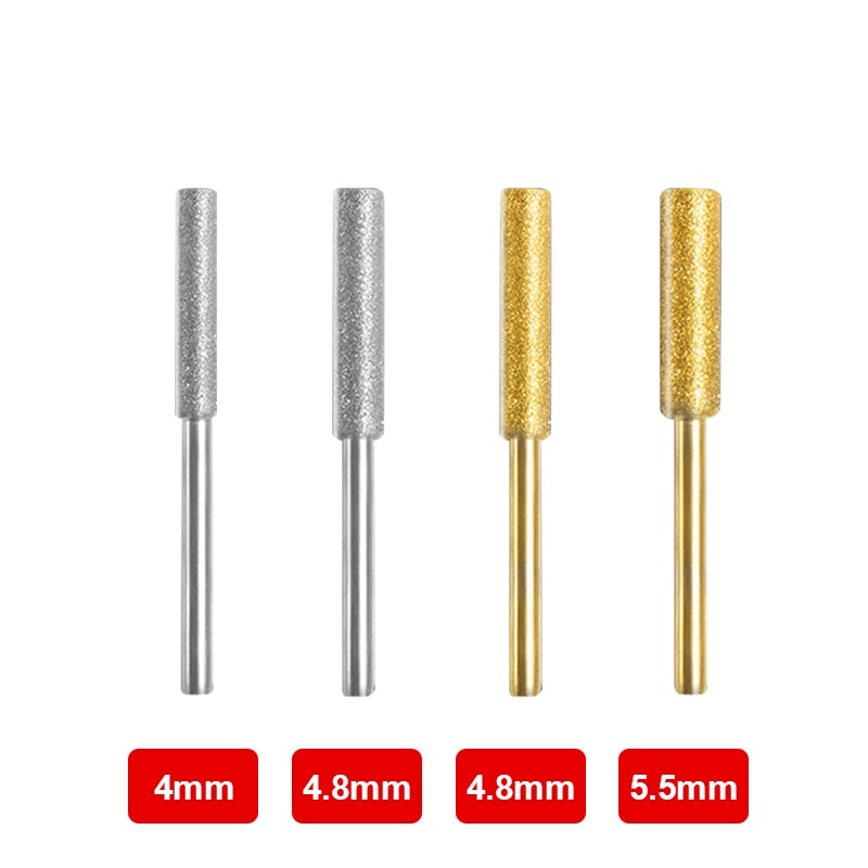 3/4/5/6pcs Diamond Coated Cylindrical Burr 4/4.8/5.5mm Chainsaw Sharpener Stone File Chain Saw Sharpening Carving Grinding Tools