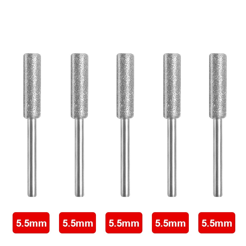 3/4/5/6pcs Diamond Coated Cylindrical Burr 4/4.8/5.5mm Chainsaw Sharpener Stone File Chain Saw Sharpening Carving Grinding Tools