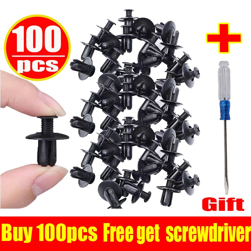 100pcs 8mm Plastic Rivets Fasteners Screw Car Bumper Fender Black Rivet Car Fastener Clips for Toyota Focus Kia Nissan Yamaha