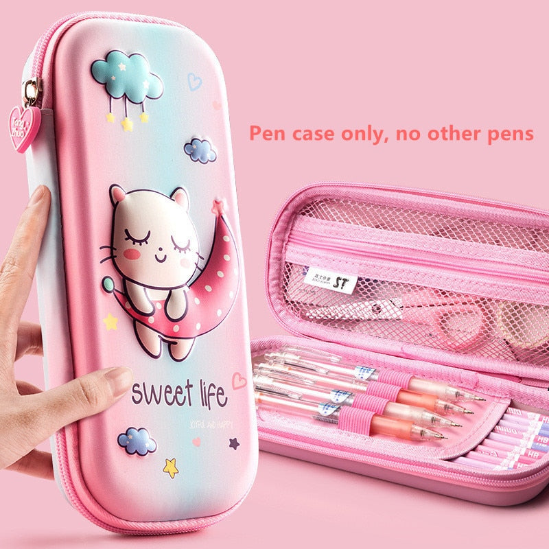 3D Unicorn EVA cute pencil box School student stationery box Children pencil storage box Three layer large capacity pencil case