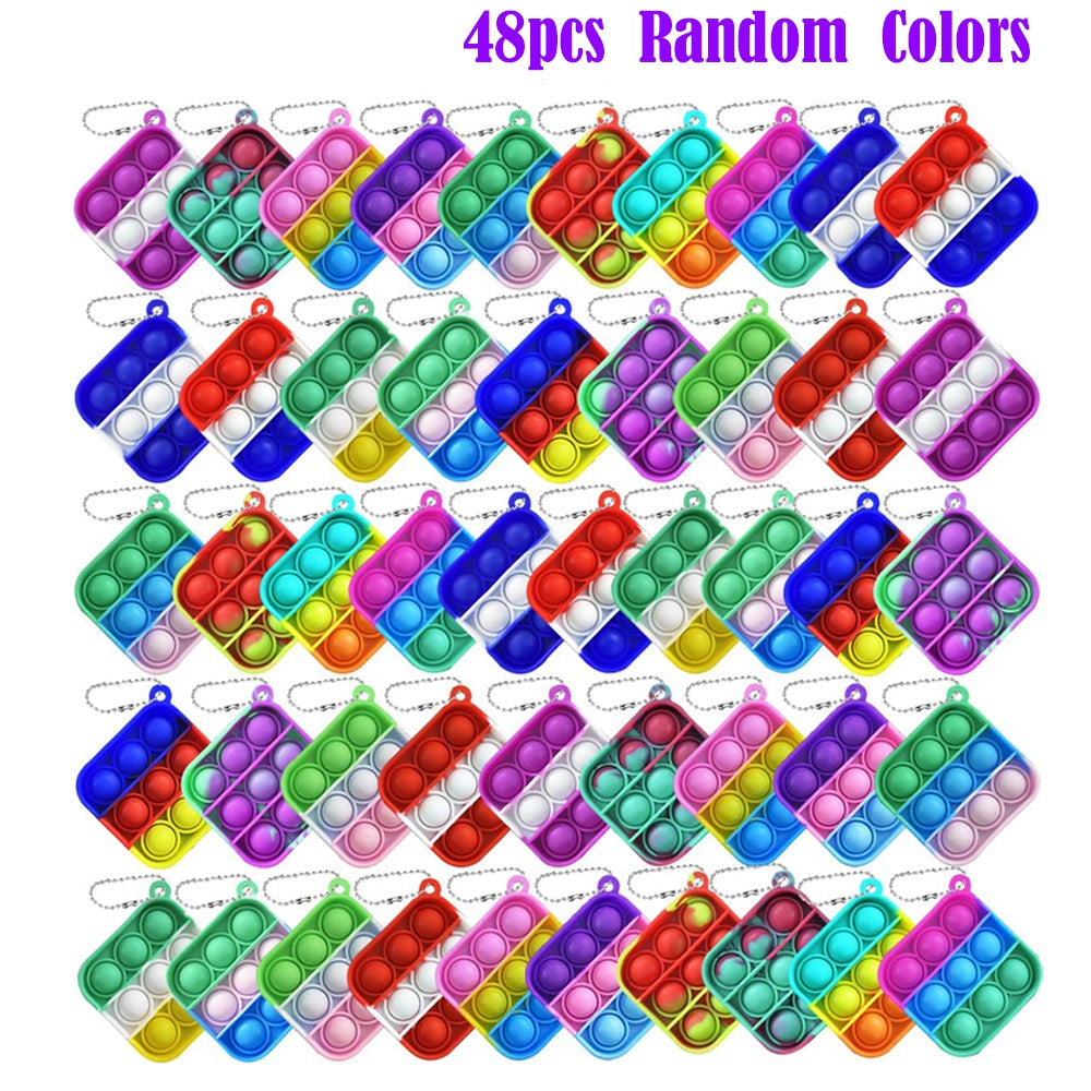 12/48 Pcs Mini Pop Push Fidget Toy Pack Keychain Fidget Toy Bulk Anti-Anxiety Stress Relief Hand Toys Set for Kids Adults Gifts