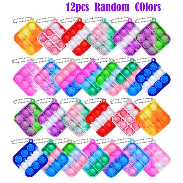 12/48 Pcs Mini Pop Push Fidget Toy Pack Keychain Fidget Toy Bulk Anti-Anxiety Stress Relief Hand Toys Set for Kids Adults Gifts