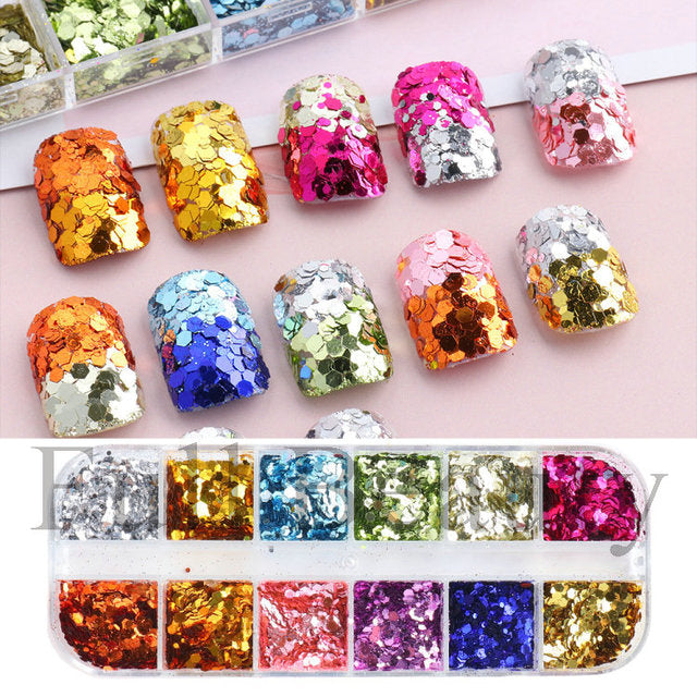 12 Grids Iridescent Nails Aurora Glitter Crystal Fire Flakes Holographic Sparkle Sequins Charms Gel Polish Manicure Flash CHJDP