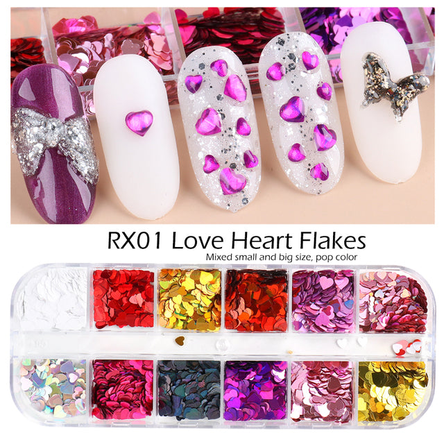 12 Grids Iridescent Nails Aurora Glitter Crystal Fire Flakes Holographic Sparkle Sequins Charms Gel Polish Manicure Flash CHJDP