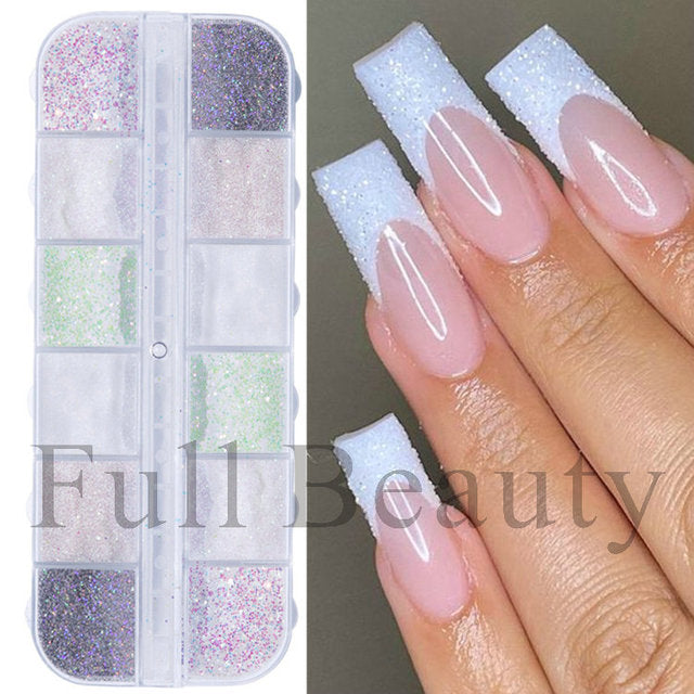 12 Grids Iridescent Nails Aurora Glitter Crystal Fire Flakes Holographic Sparkle Sequins Charms Gel Polish Manicure Flash CHJDP