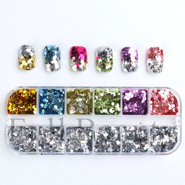 12 Grids Iridescent Nails Aurora Glitter Crystal Fire Flakes Holographic Sparkle Sequins Charms Gel Polish Manicure Flash CHJDP