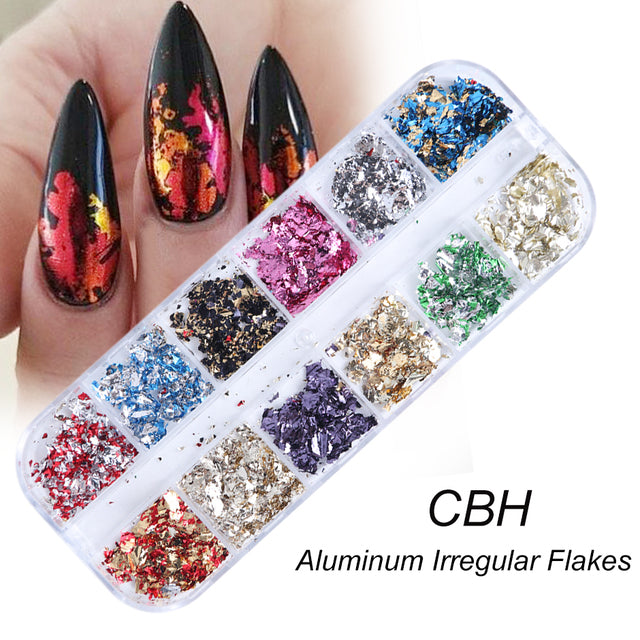 12 Grids Iridescent Nails Aurora Glitter Crystal Fire Flakes Holographic Sparkle Sequins Charms Gel Polish Manicure Flash CHJDP