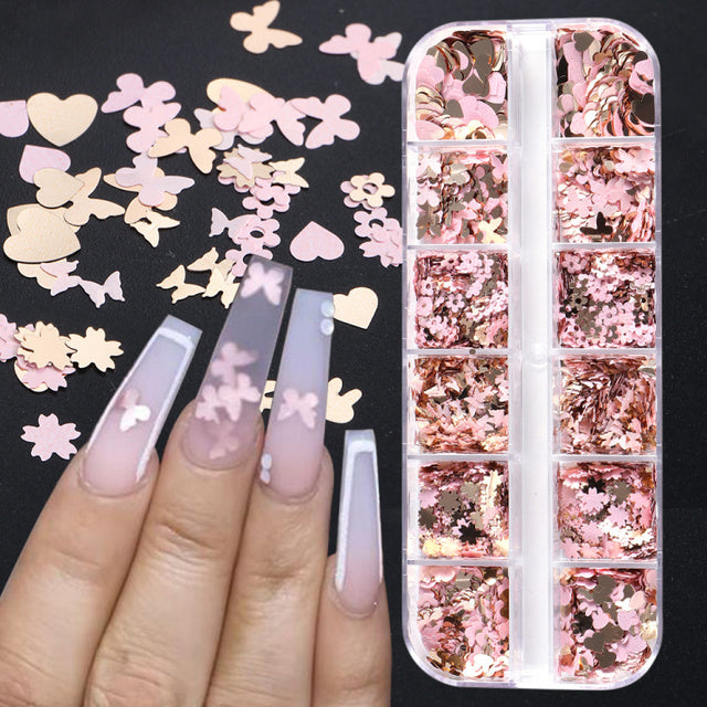 12 Grids Iridescent Nails Aurora Glitter Crystal Fire Flakes Holographic Sparkle Sequins Charms Gel Polish Manicure Flash CHJDP