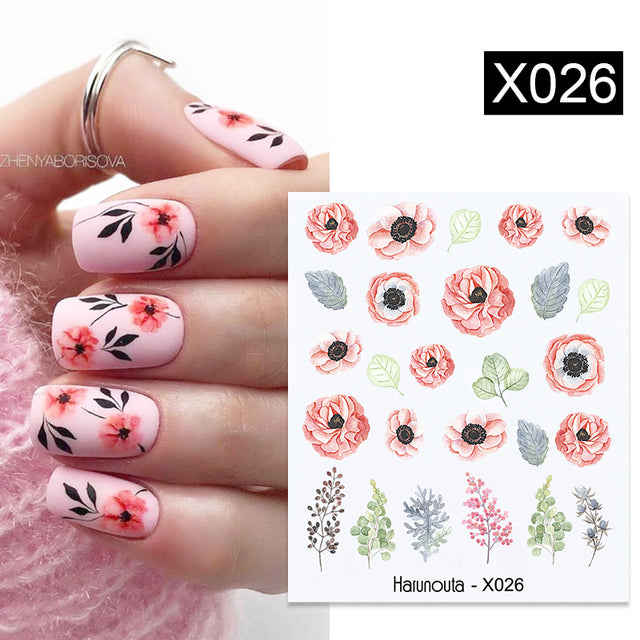 1Pc Spring Water Nail Decal And Sticker Flower Leaf Tree Green Simple Summer DIY Slider For Manicuring Nail Art Watermark