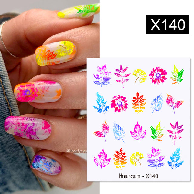 1Pc Spring Water Nail Decal And Sticker Flower Leaf Tree Green Simple Summer DIY Slider For Manicuring Nail Art Watermark