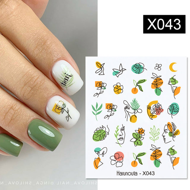 1Pc Spring Water Nail Decal And Sticker Flower Leaf Tree Green Simple Summer DIY Slider For Manicuring Nail Art Watermark