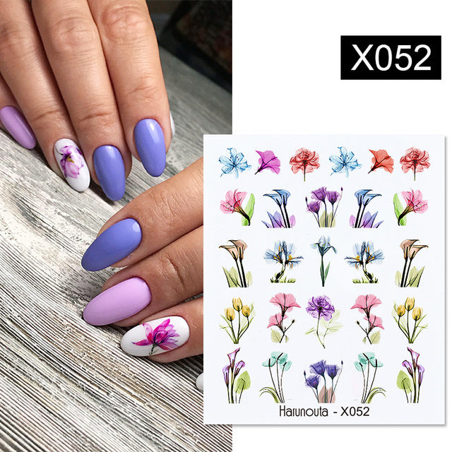 1Pc Spring Water Nail Decal And Sticker Flower Leaf Tree Green Simple Summer DIY Slider For Manicuring Nail Art Watermark