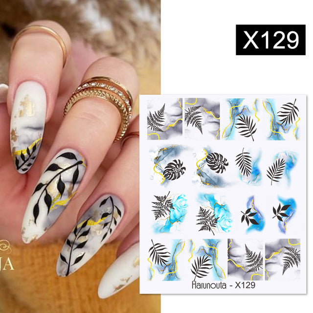 1Pc Spring Water Nail Decal And Sticker Flower Leaf Tree Green Simple Summer DIY Slider For Manicuring Nail Art Watermark