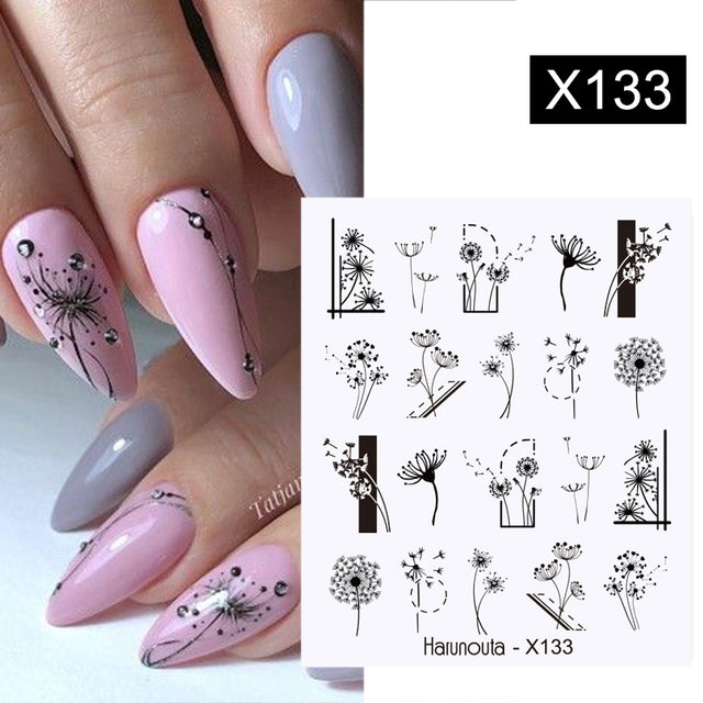 1Pc Spring Water Nail Decal And Sticker Flower Leaf Tree Green Simple Summer DIY Slider For Manicuring Nail Art Watermark