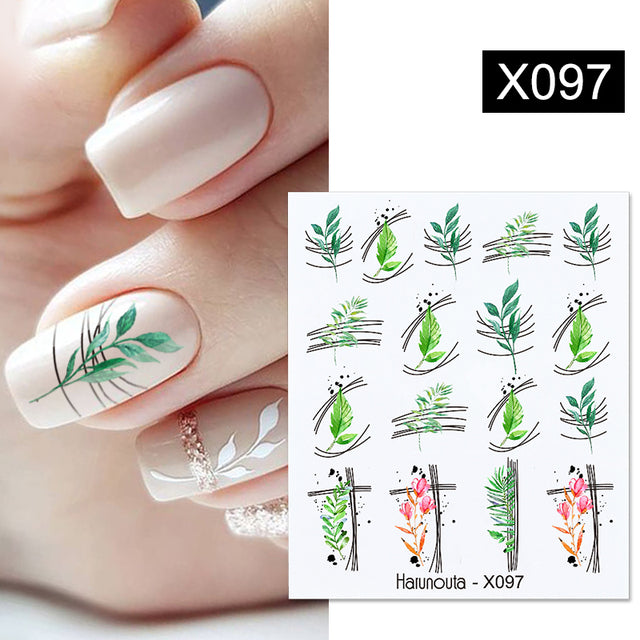 1Pc Spring Water Nail Decal And Sticker Flower Leaf Tree Green Simple Summer DIY Slider For Manicuring Nail Art Watermark