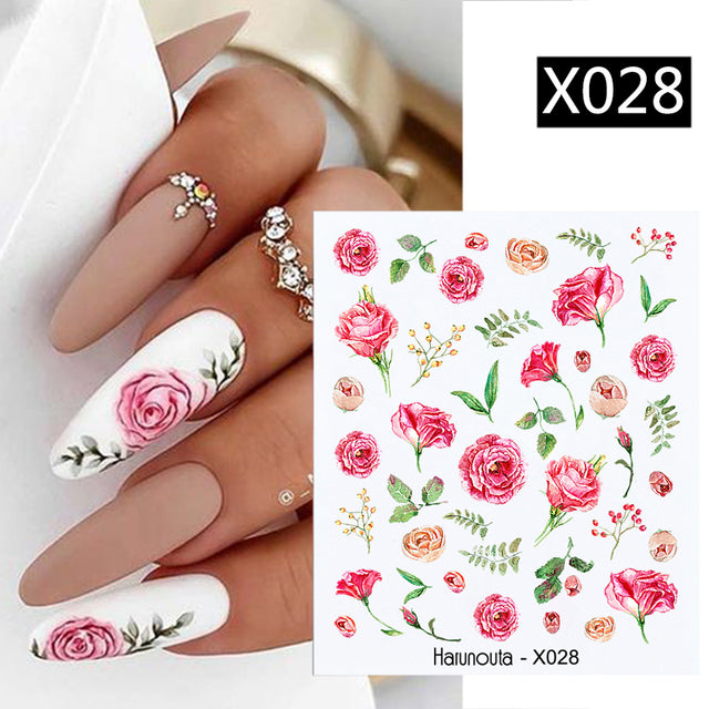 1Pc Spring Water Nail Decal And Sticker Flower Leaf Tree Green Simple Summer DIY Slider For Manicuring Nail Art Watermark