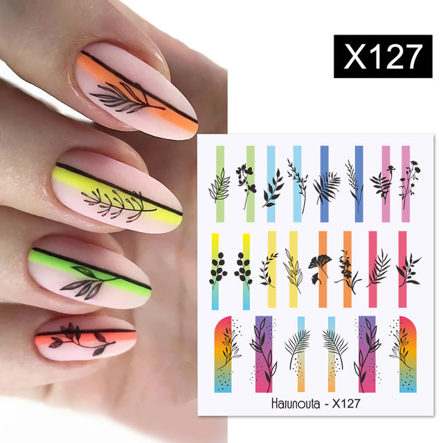 1Pc Spring Water Nail Decal And Sticker Flower Leaf Tree Green Simple Summer DIY Slider For Manicuring Nail Art Watermark