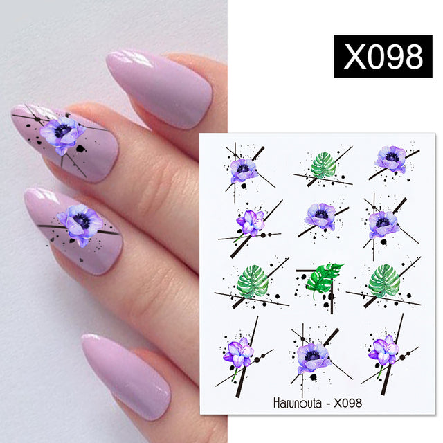 1Pc Spring Water Nail Decal And Sticker Flower Leaf Tree Green Simple Summer DIY Slider For Manicuring Nail Art Watermark