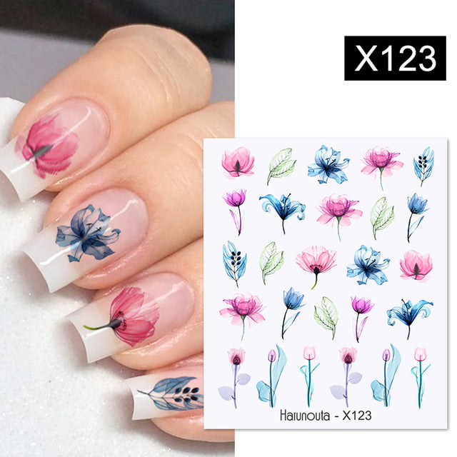 1Pc Spring Water Nail Decal And Sticker Flower Leaf Tree Green Simple Summer DIY Slider For Manicuring Nail Art Watermark