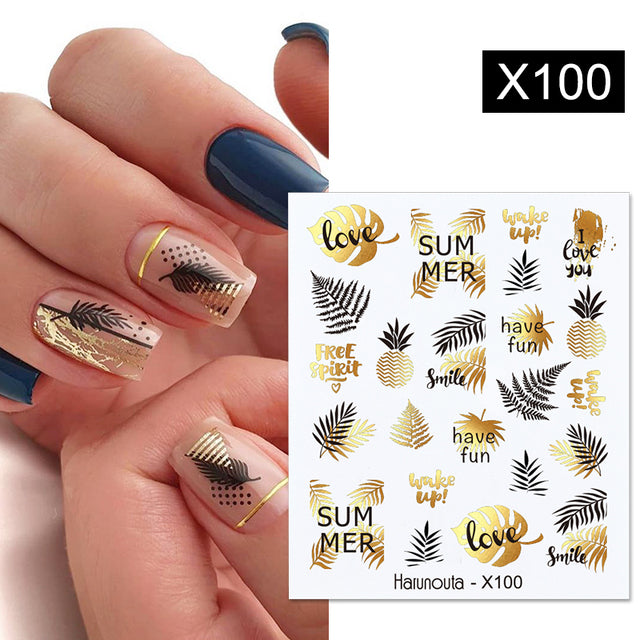 1Pc Spring Water Nail Decal And Sticker Flower Leaf Tree Green Simple Summer DIY Slider For Manicuring Nail Art Watermark