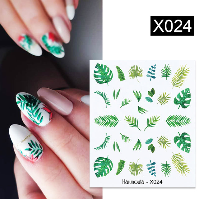 1Pc Spring Water Nail Decal And Sticker Flower Leaf Tree Green Simple Summer DIY Slider For Manicuring Nail Art Watermark