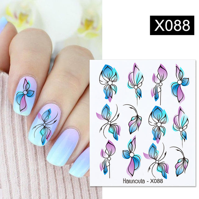 1Pc Spring Water Nail Decal And Sticker Flower Leaf Tree Green Simple Summer DIY Slider For Manicuring Nail Art Watermark