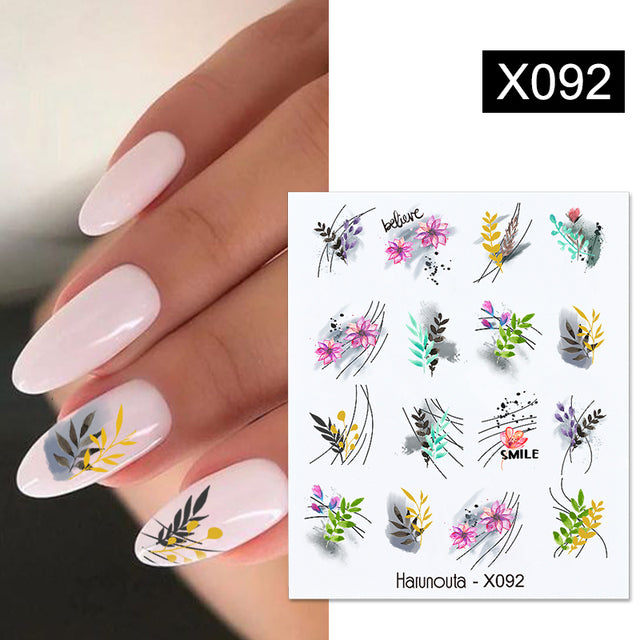 1Pc Spring Water Nail Decal And Sticker Flower Leaf Tree Green Simple Summer DIY Slider For Manicuring Nail Art Watermark