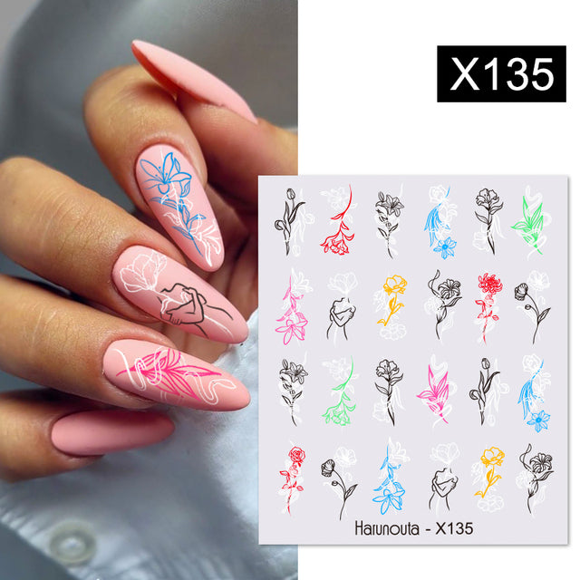 1Pc Spring Water Nail Decal And Sticker Flower Leaf Tree Green Simple Summer DIY Slider For Manicuring Nail Art Watermark