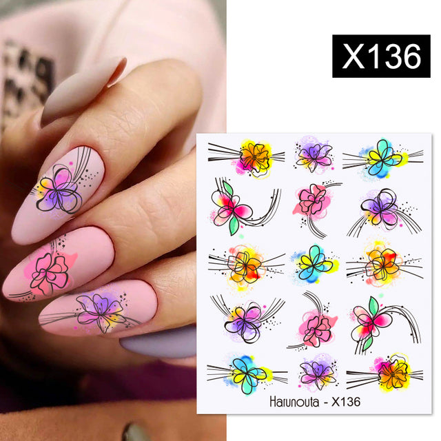 1Pc Spring Water Nail Decal And Sticker Flower Leaf Tree Green Simple Summer DIY Slider For Manicuring Nail Art Watermark