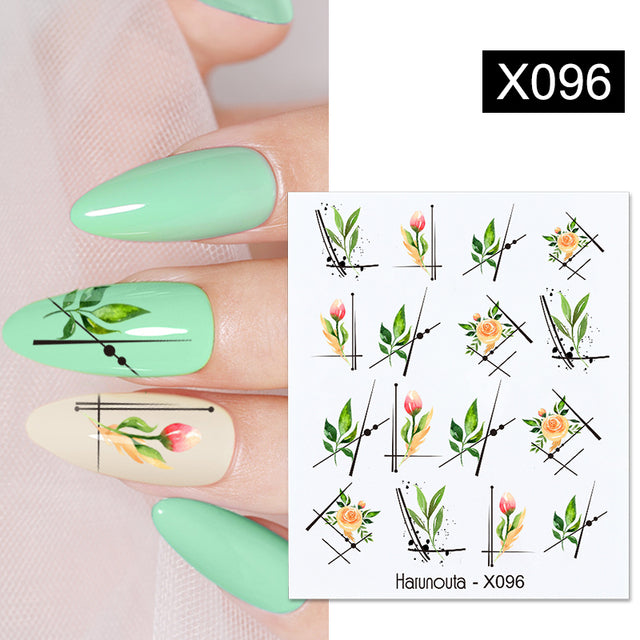 1Pc Spring Water Nail Decal And Sticker Flower Leaf Tree Green Simple Summer DIY Slider For Manicuring Nail Art Watermark