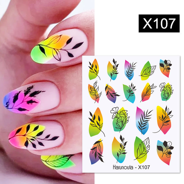 1Pc Spring Water Nail Decal And Sticker Flower Leaf Tree Green Simple Summer DIY Slider For Manicuring Nail Art Watermark