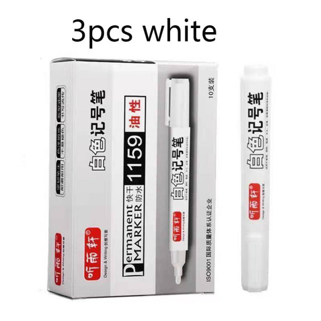 2/3/4/5pcs For Metal White Marker Pen Oily Waterproof Plastic Gel Pen Writing Drawing Graffiti Pen Stationery Notebook