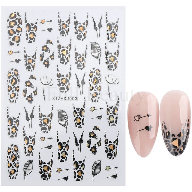 3D Fall Nail Stickers Gold Leaf Cotton Flowers Transfer Decals Nail Adhesive Sliders Manicure 2022 Autumn Decorations TRSTZ-SJ